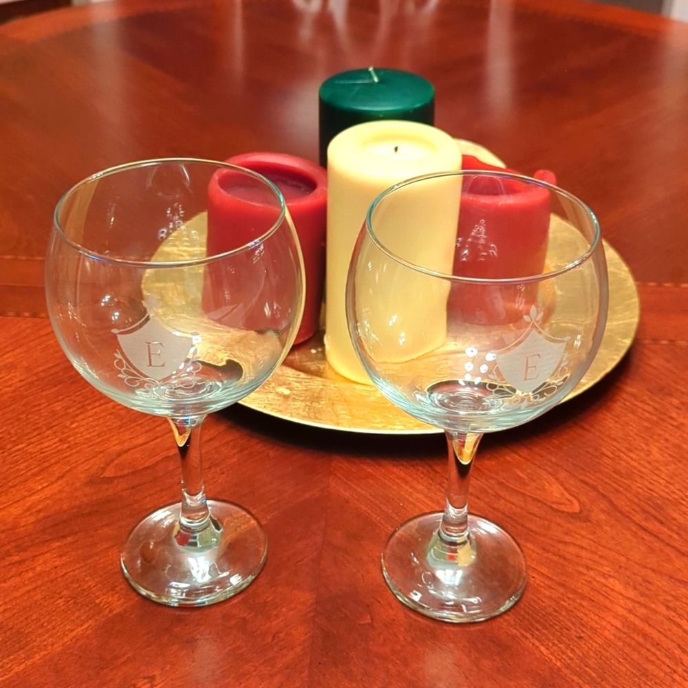 Etched "E" Monogrammed Wine Goblets from Wall Street Journal Wines
